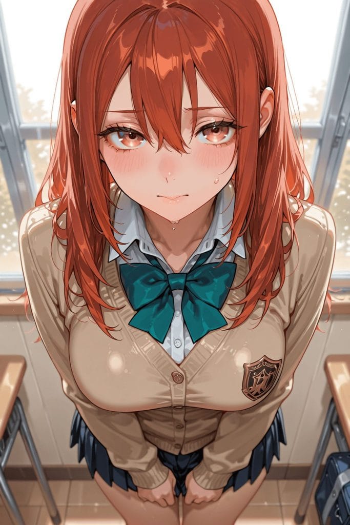 赤髪の女子高生イラスト。