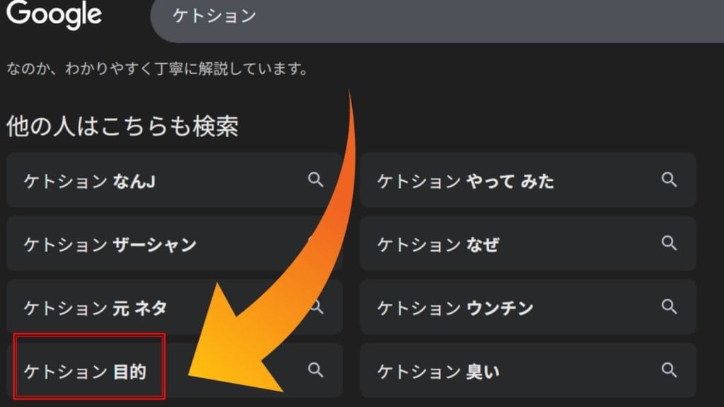 ケトションに関連する検索クエリのスクリーンショット。